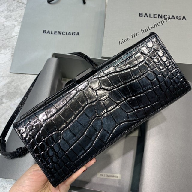 Balenciaga專櫃新款小號手提肩背女包原單沙漏包 巴黎世家鱷魚綠色綠扣沙漏包 fyj1394